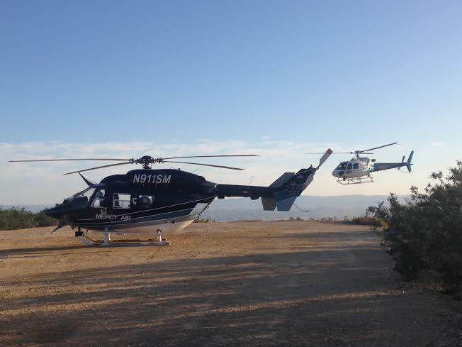 The Fort Hunter Ligget Mercy Air and CHP helicopters preparing to transport the victims.  