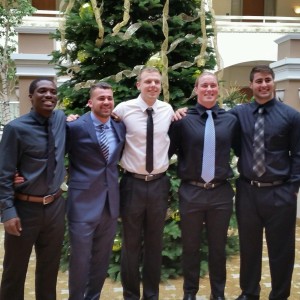 Marvin Abou on the far right with several friends from the Cal Poly football team