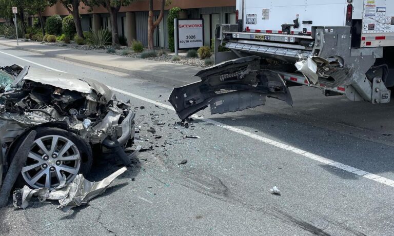 Car slams into semi-truck in San Luis Obispo